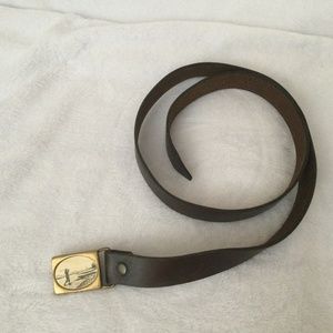 Vintage Barlow brass buckled mens brown leather belt